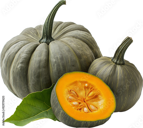 Pumpkin Vegetable isolated, Pumpkin Squash Clipart, Green pumpkin and slice Illustration photo