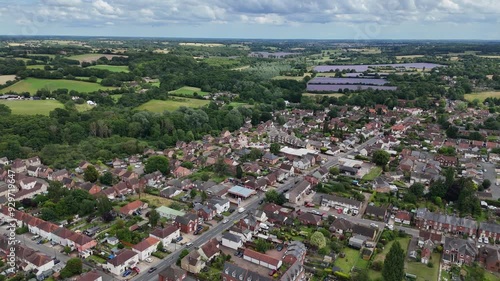 Pull back drone aerial reverse reveal Sible Hedingham Essex England , drone,aerial photo