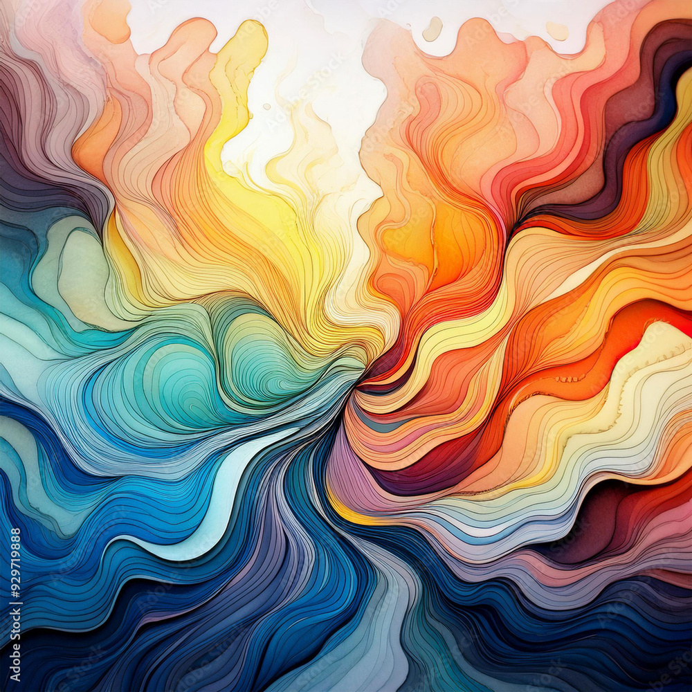 Fototapeta premium Abstract composition blending vibrant colors and flowing ink patterns