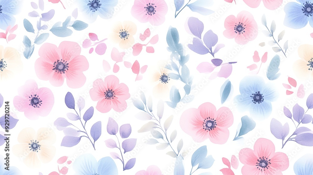 Watercolor and pastel spring flower pattern on a white background, seamless wallpaper design with pastel color suitable. Watercolor and pastel spring flower pattern on a white background, seamless wallpaper design with pastel color suitable.