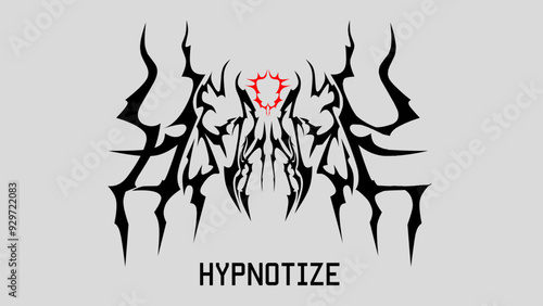 Hypnotize text typography. Dark lettering gothic font. tribal sigilism illustration vector design for t-shirt music apparel