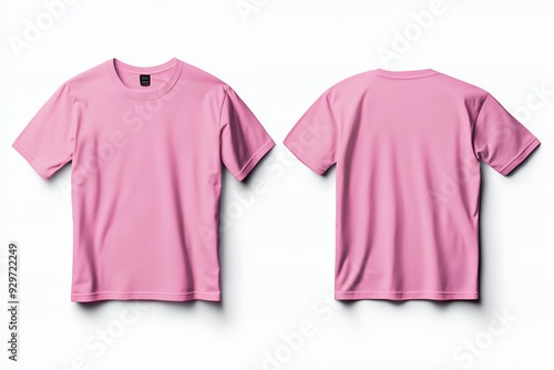 Blank pink t-shirt mockup, front and back view, isolated on white background.