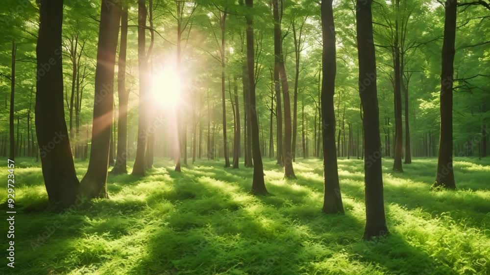 When the sun rises in the morning, its beams mix with the shadows of the trees, resulting in a picturesque panorama in the lively green forest to the right When the sun rises in the morning, its beams mix with the shadows of the trees, resulting in a picturesque panorama in the lively green forest to the right