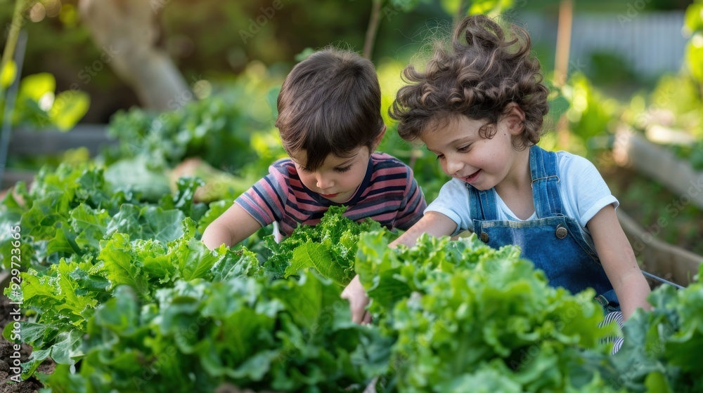 A group of young children happily went to the vegetable garden to help grow vegetables together in the backyard in the morning sunlight. A group of young children happily went to the vegetable garden to help grow vegetables together in the backyard in the morning sunlight.