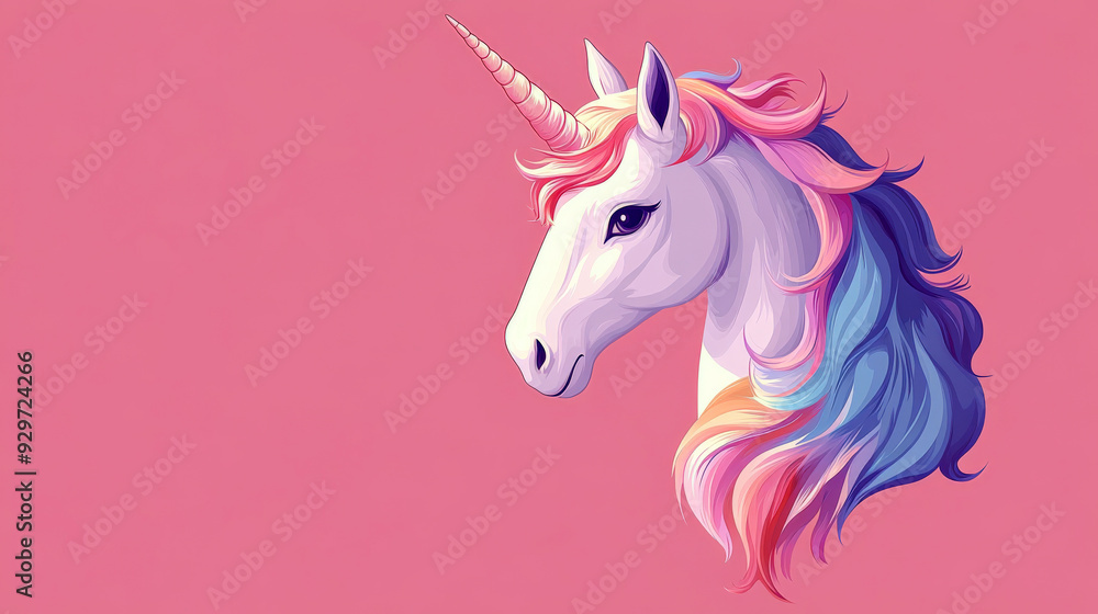 unicorn head where the horn is coloured with a subtle gradient, placed on a solid background unicorn head where the horn is coloured with a subtle gradient, placed on a solid background