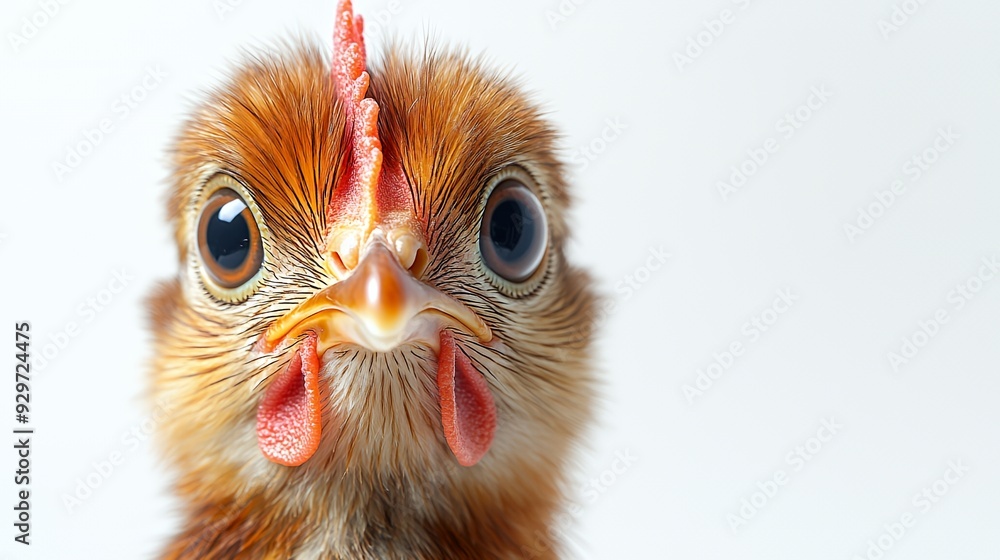 Fototapeta premium Close-up of a chick with large eyes and vibrant feathers.