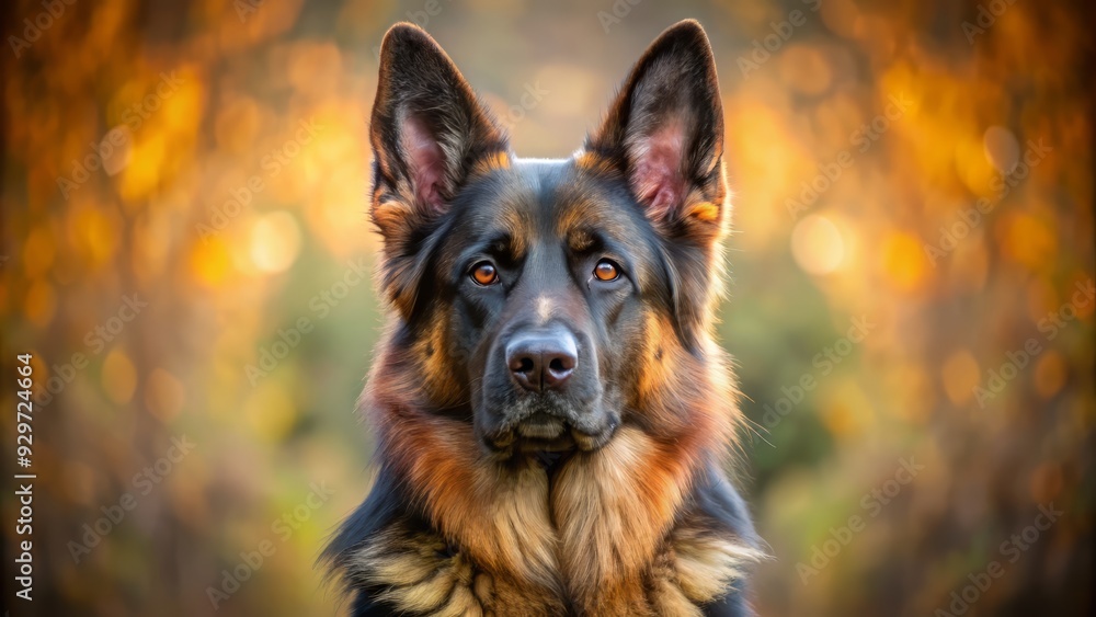 Majestic German Shepherd dog with piercing brown eyes, fluffy black coat, and erect ears, sitting regally against a blurred natural outdoor background. Majestic German Shepherd dog with piercing brown eyes, fluffy black coat, and erect ears, sitting regally against a blurred natural outdoor background.
