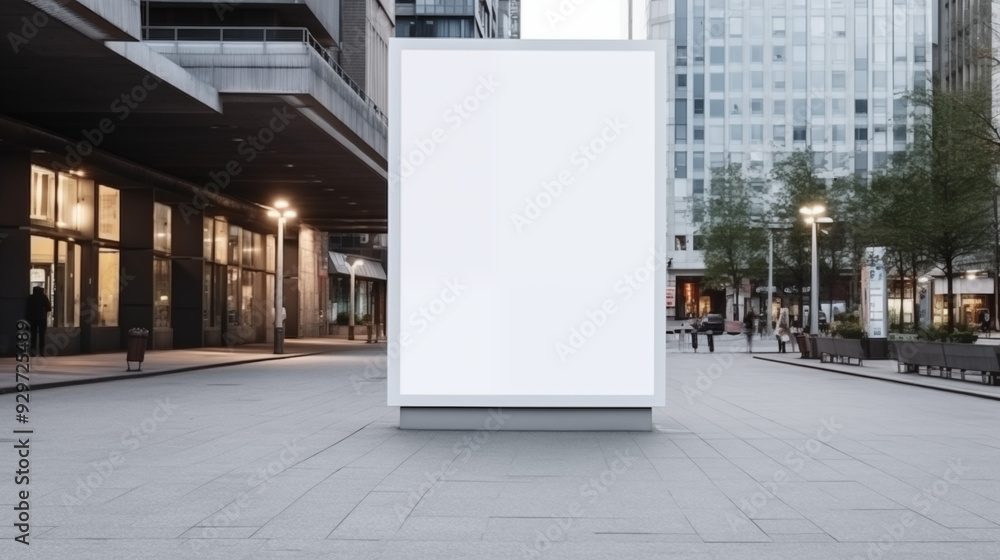 In the city center, a large blank white sign, mock-up image In the city center, a large blank white sign, mock-up image