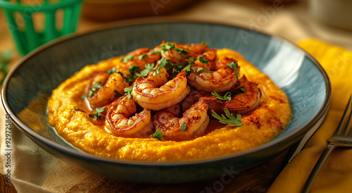 Vatapá
A thick stew from Bahia, made from shrimp, bread, ground peanuts, coconut milk, palm oil, and a mixture of herbs, which is mashed into a smooth paste and commonly eaten with rice and acarajé photo