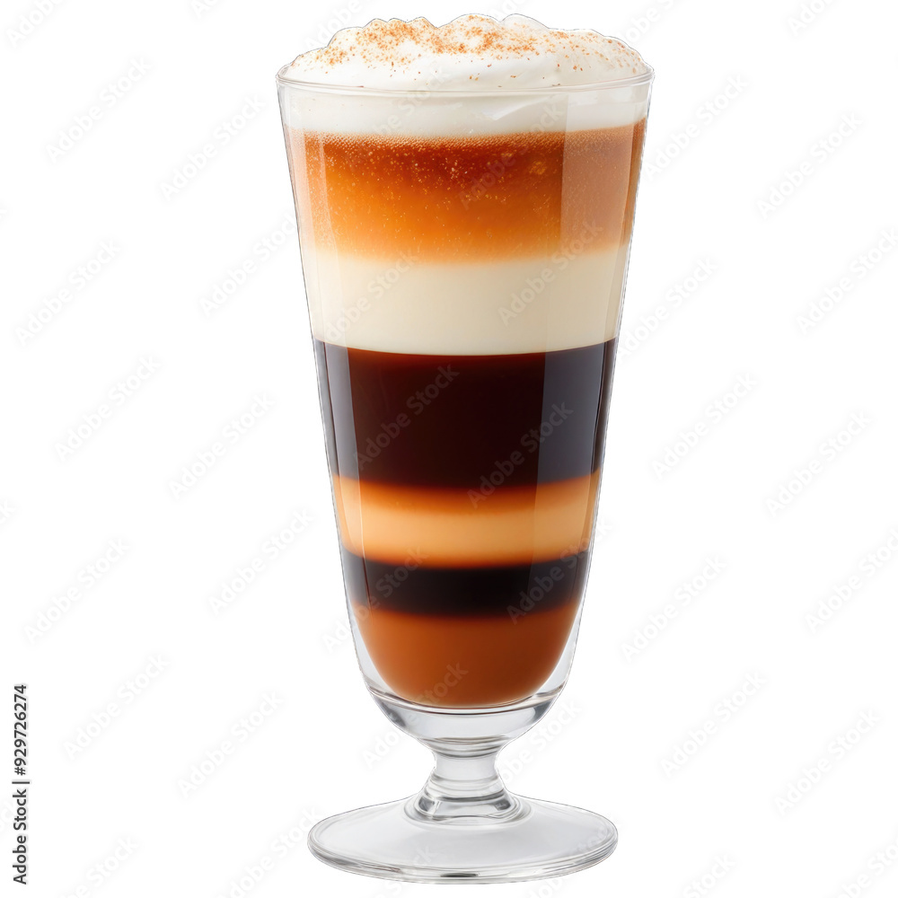 Layered Iced Coffee with Cream and Cinnamon isolated on transparent background Layered Iced Coffee with Cream and Cinnamon isolated on transparent background
