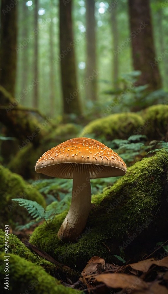 Fototapeta premium Mushroom Wallpaper ,Fantasy Wallpaper, Mushroom Light, Fantasy Mushroom, Jungle, Forest Mushroom, Jungle Background, fantasy. Ai generated image.