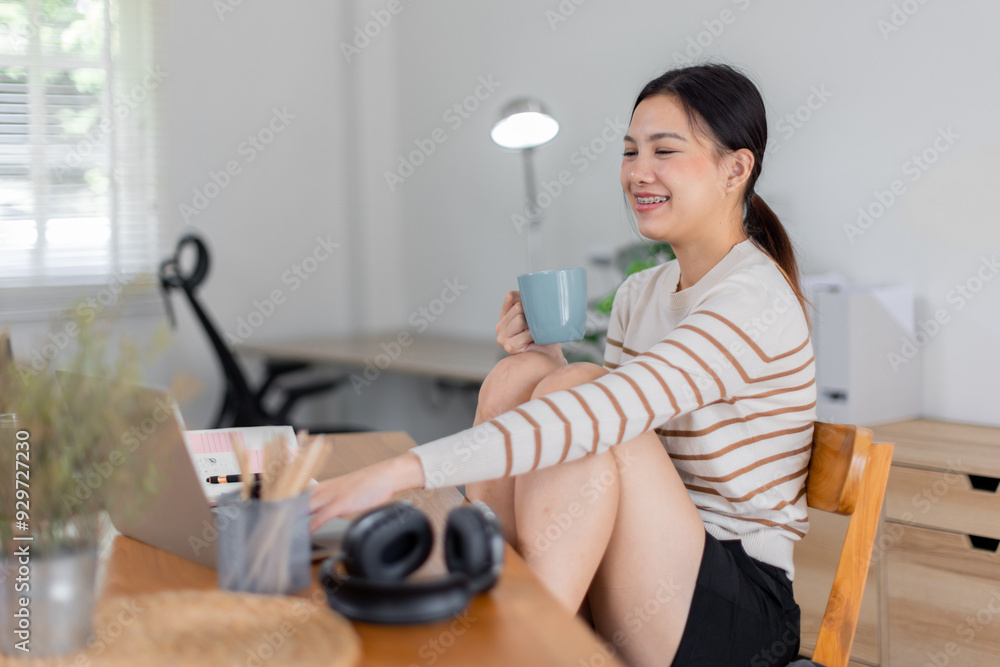 Beautiful young freelancer asian woman working indoors, Entrepreneur and freelancer people concept. Beautiful young freelancer asian woman working indoors, Entrepreneur and freelancer people concept.