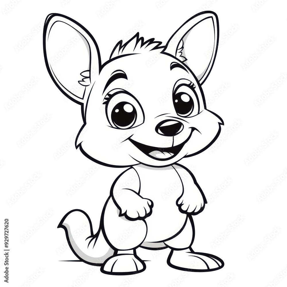 Delightful baby kangaroo jumping, perfect for little ones to color, featuring clear lines and thick outlines for easy fun. Delightful baby kangaroo jumping, perfect for little ones to color, featuring clear lines and thick outlines for easy fun.