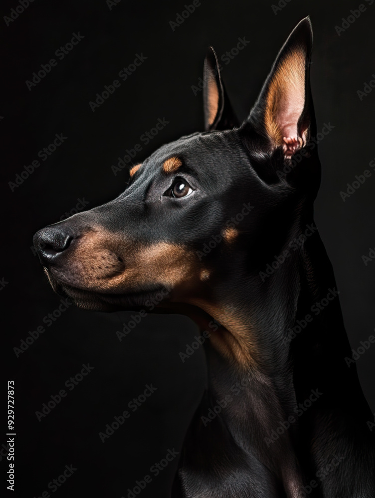 A close up head portrait of a Doberman A close up head portrait of a Doberman