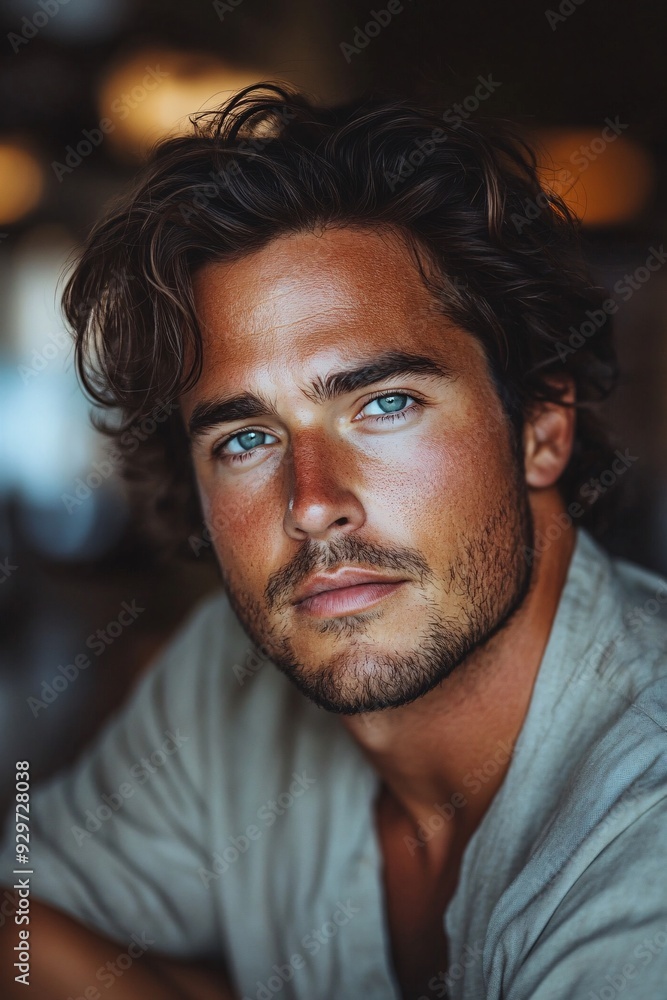 Handsome Man with Dark Hair and Intense Blue Eyes Handsome Man with Dark Hair and Intense Blue Eyes