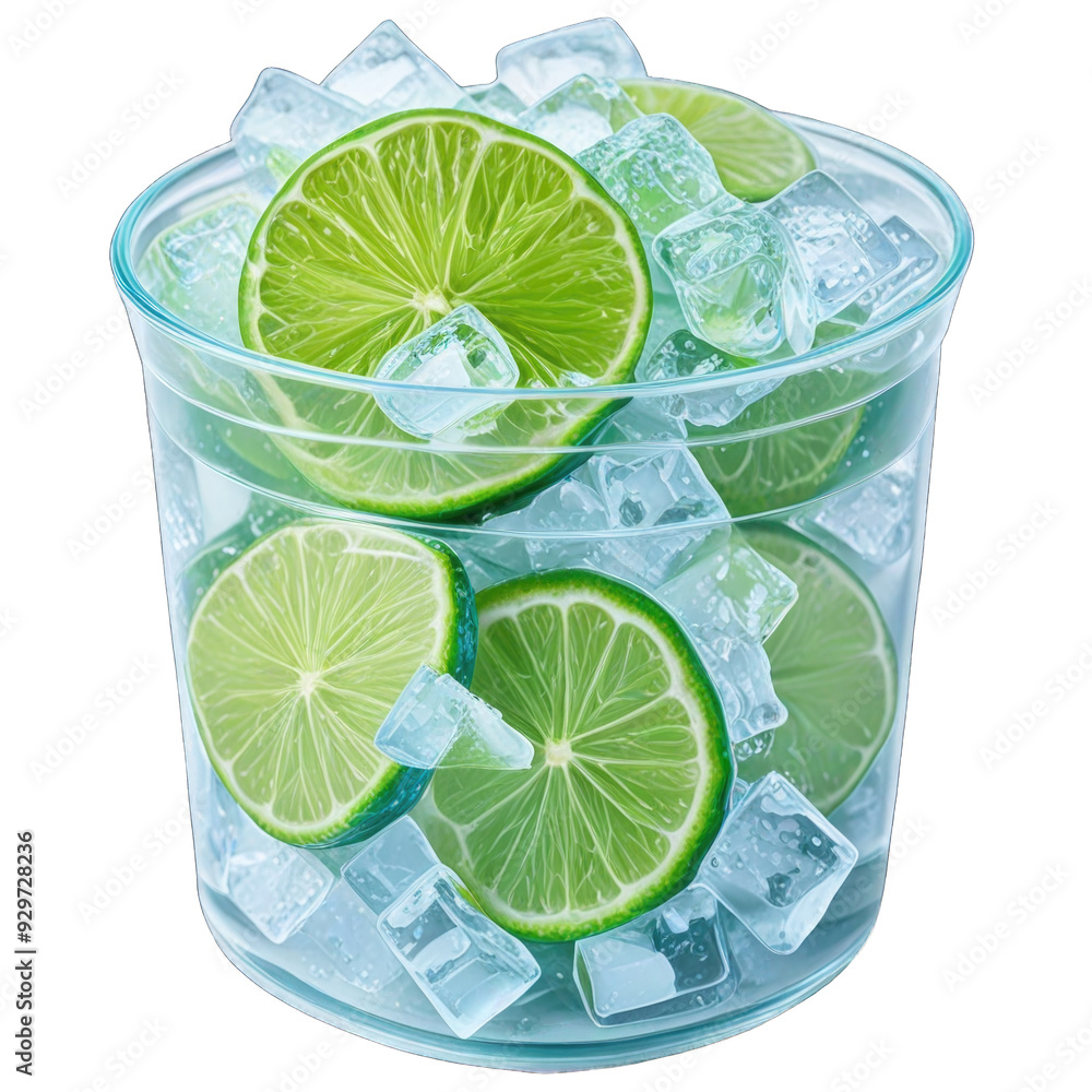 Refreshing Lime and Ice in a Glass isolated on transparent background Refreshing Lime and Ice in a Glass isolated on transparent background