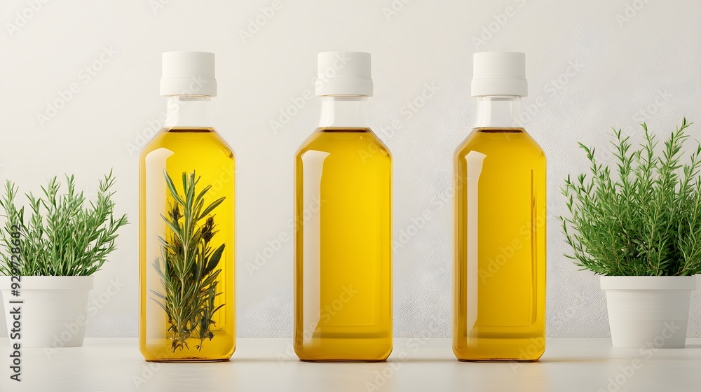 Organic Herb Infused Oils in 3D Rendered Bottles Organic Herb Infused Oils in 3D Rendered Bottles