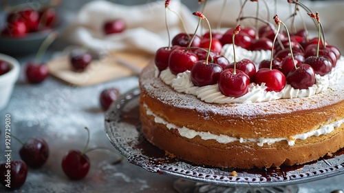 A sponge with cherries on topping