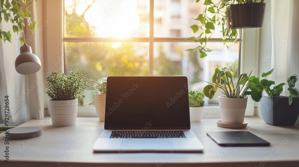 A Romanian entrepreneur's desk with a laptop and tidy, clean environment A Romanian entrepreneur's desk with a laptop and tidy, clean environment