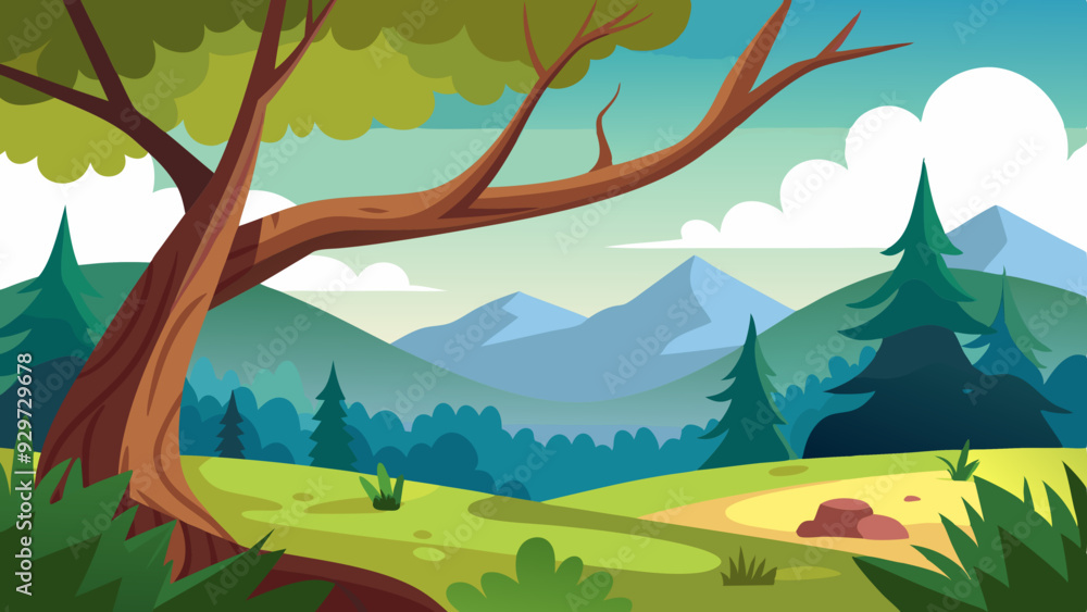 Fototapeta premium Forest tree branch landscape vector illustration 