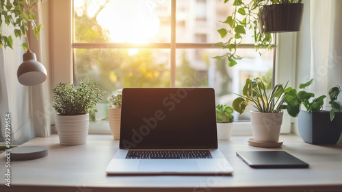 Wallpaper Mural A Romanian entrepreneur's desk with a laptop and tidy, clean environment Torontodigital.ca