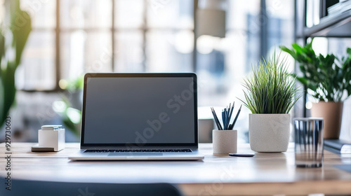 Wallpaper Mural A Serbian businessperson's desk with a laptop and modern, organized arrangement Torontodigital.ca
