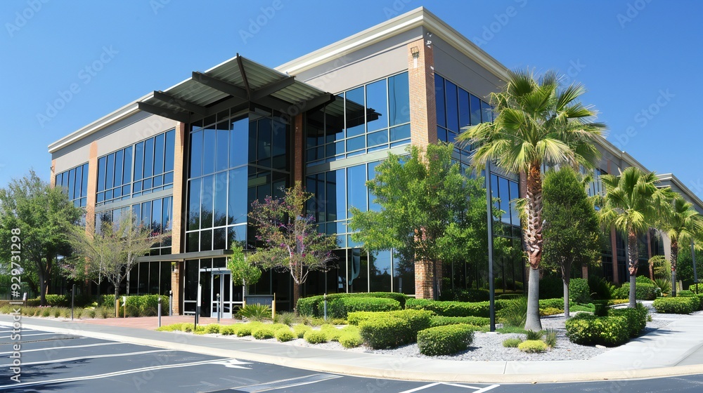 Modern Office Building with Palm Trees and Landscaping Modern Office Building with Palm Trees and Landscaping