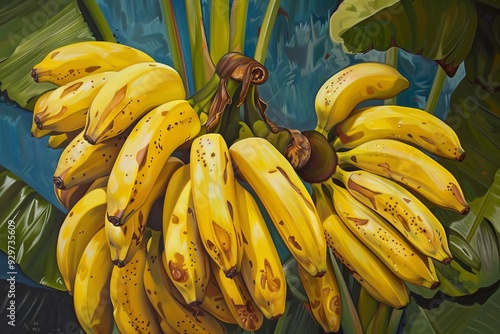 Ripe banana harvest, agribusiness business concept, organic healthy food and non-GMO fruits with copy space photo