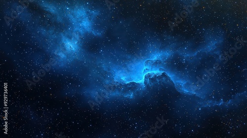 Blue Space Nebula. A deep space scene featuring a glowing blue nebula with stars scattered across the background.