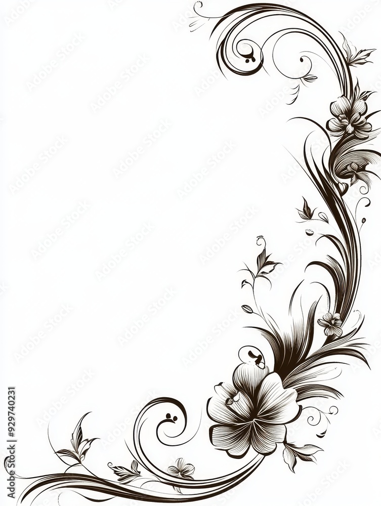 Floral Design Element with Swirls and Flowers Floral Design Element with Swirls and Flowers