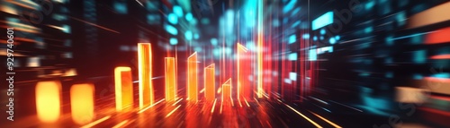 Wallpaper Mural Financial bar graph with glowing arrows, economic growth, 3D illustration Torontodigital.ca