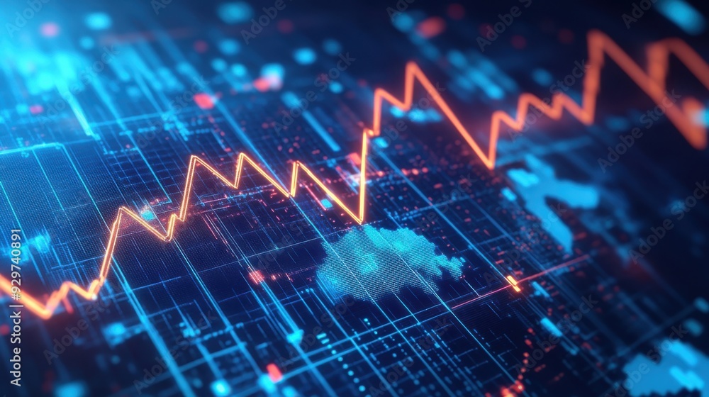 Financial charts with rising lines, representing economic growth, 3D illustration Financial charts with rising lines, representing economic growth, 3D illustration