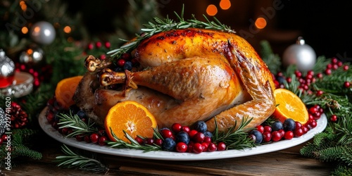 Festive Christmas Turkey on Decorated Table