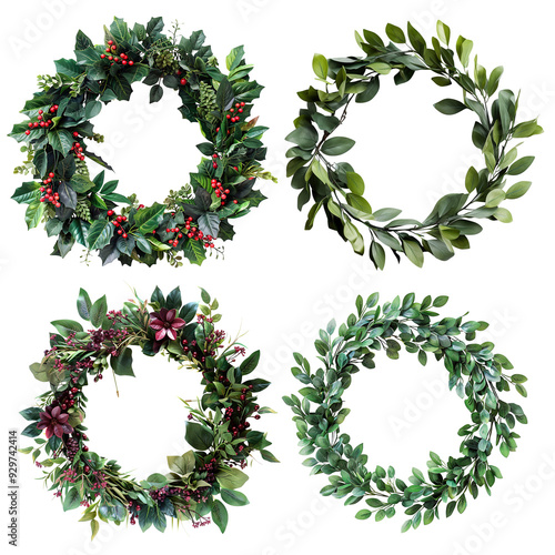 Set of beautifully crafted wreaths, cut out