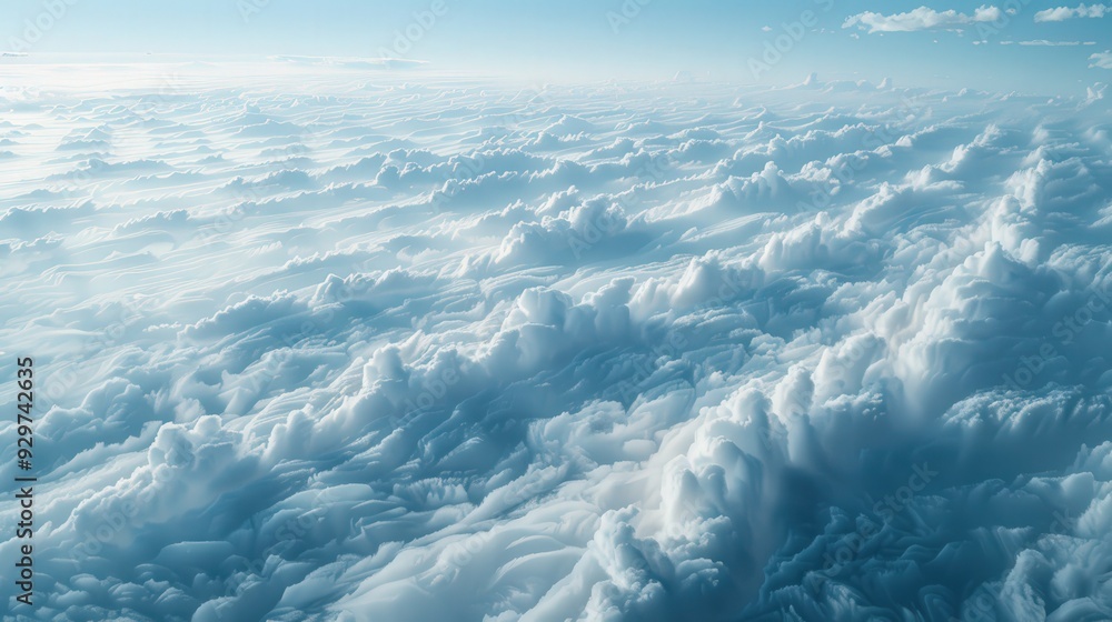 Present an artistic view of cloud streets from above, parallel rows of cumulus clouds aligning with the wind direction in the lower atmosphere Present an artistic view of cloud streets from above, parallel rows of cumulus clouds aligning with the wind direction in the lower atmosphere