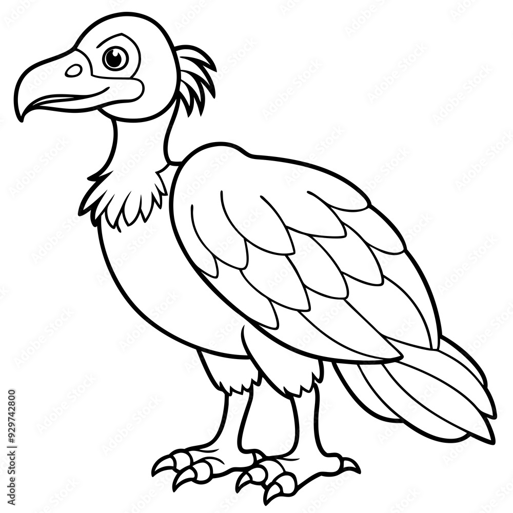 Fototapeta premium Cartoon vulture line art vector illustration