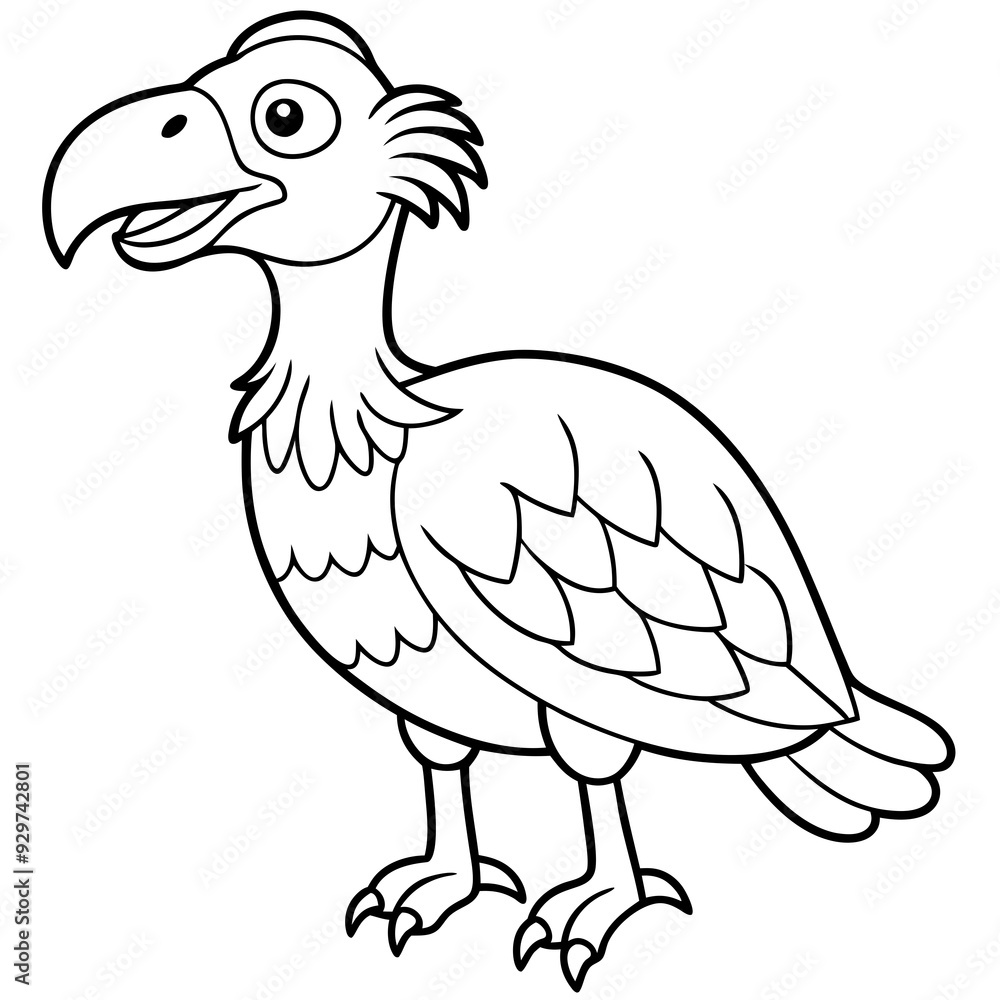 Fototapeta premium Cartoon vulture line art vector illustration
