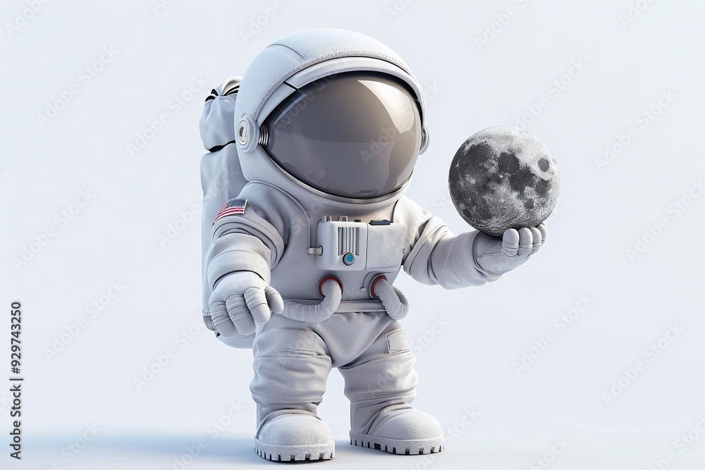 Naklejka premium ai generative little astronaut holding a small moon