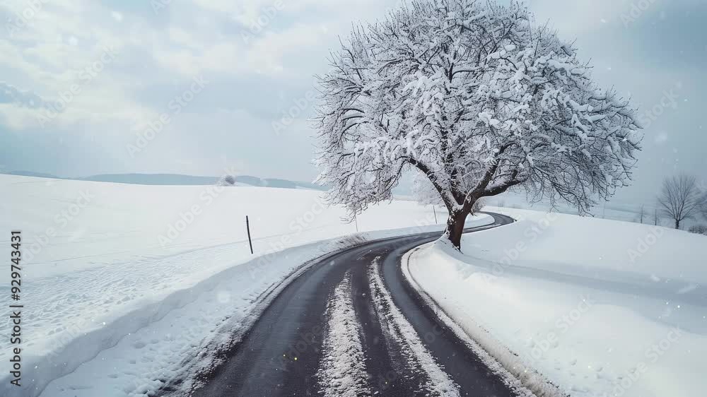 road and tree covered by snow in winter seamless looping overlay 4k virtual video animation background road and tree covered by snow in winter seamless looping overlay 4k virtual video animation background