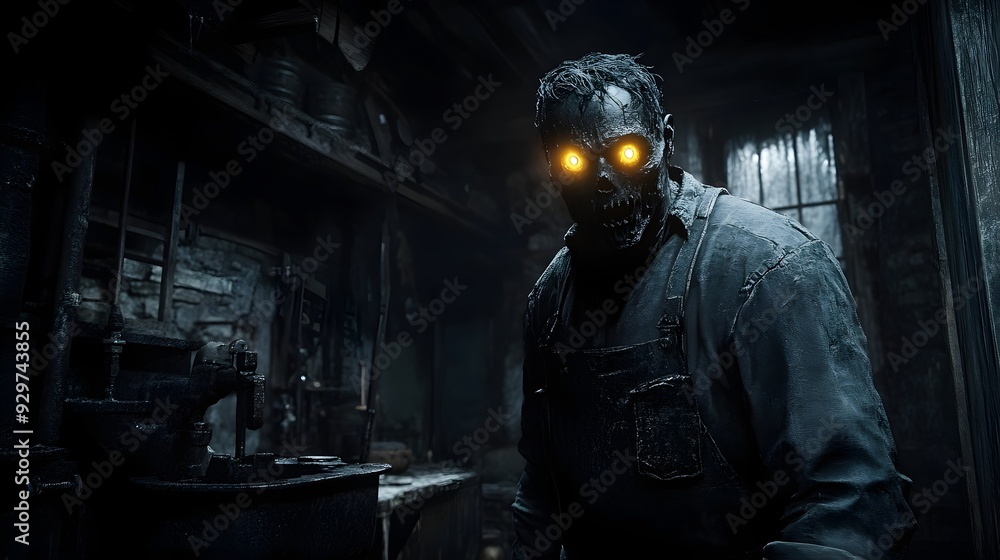 Fototapeta premium A haunted blacksmith with glowing eyes