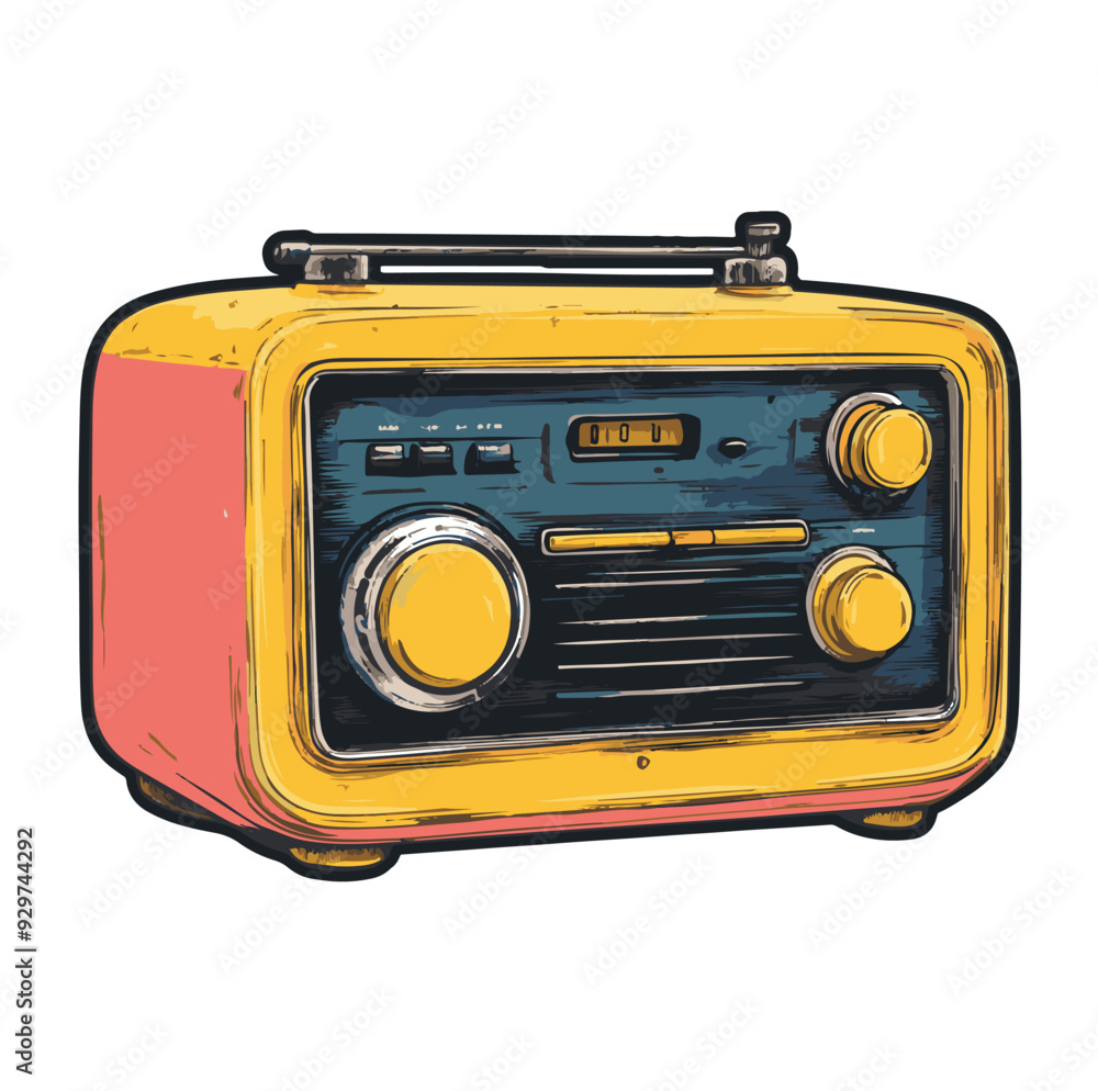 Fototapeta premium vintage radio music player cartoon illustration, generative ai