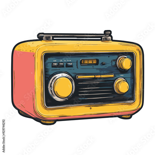 vintage radio music player cartoon illustration, generative ai