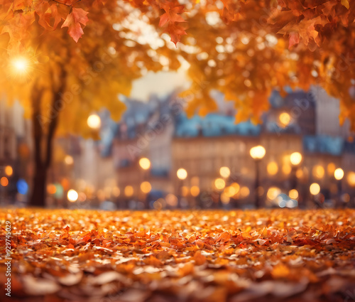 autumn in the park with the city in the background 