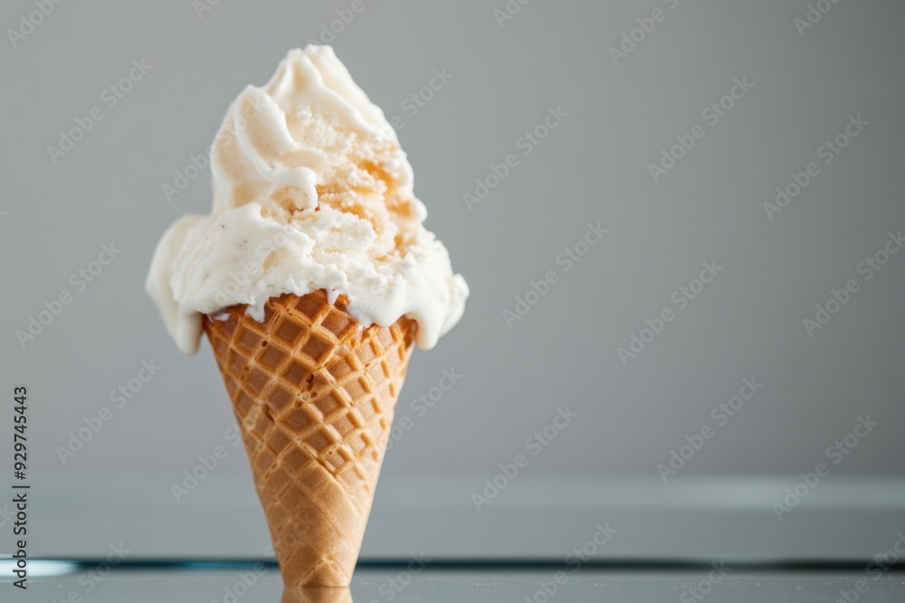 A homemade ice cream cone with a bite taken out, placed on a sleek modern glass table A homemade ice cream cone with a bite taken out, placed on a sleek modern glass table