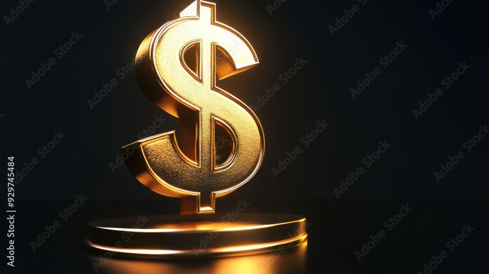 Golden dollar sign on a pedestal, symbol of financial success, 3D illustration Golden dollar sign on a pedestal, symbol of financial success, 3D illustration