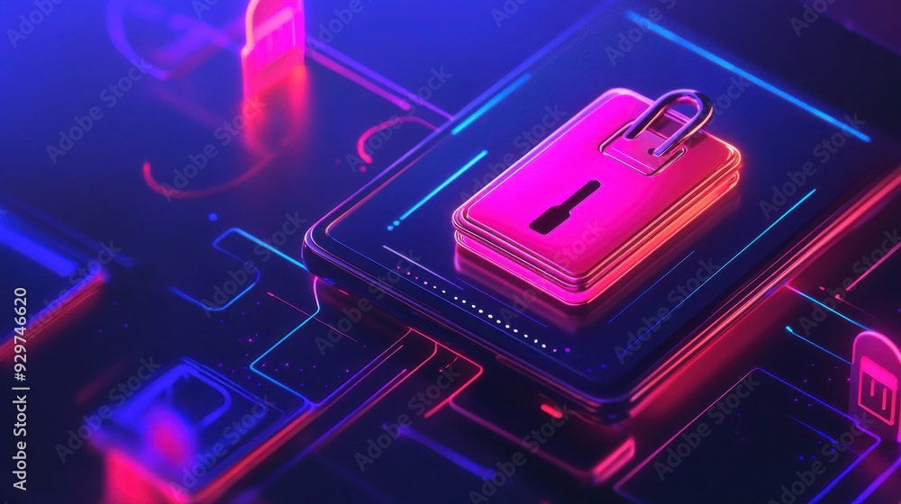 Digital wallet with floating locks, secure online payment, 3D illustration Digital wallet with floating locks, secure online payment, 3D illustration