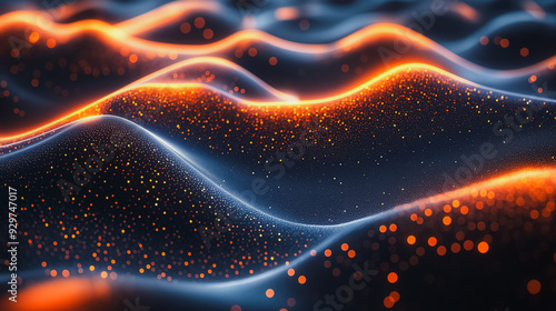 A blurry image of a wave with orange and blue colors. The image has a dreamy and surreal feel to it