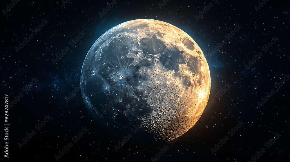 Obraz premium Close-up shot of the full moon, emphasizing its surface details and luminous glow in a dark, starless night.