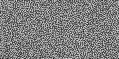 Turing reaction diffusion monochrome seamless pattern with chaotic motion. Linear design with biological shapes. Organic lines in Memphis. abstract truing organic wallpaper background.	