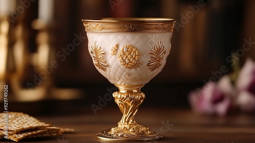 Elegant Passover wine cup with matzah symbols, designed for a meaningful Pesach celebration.